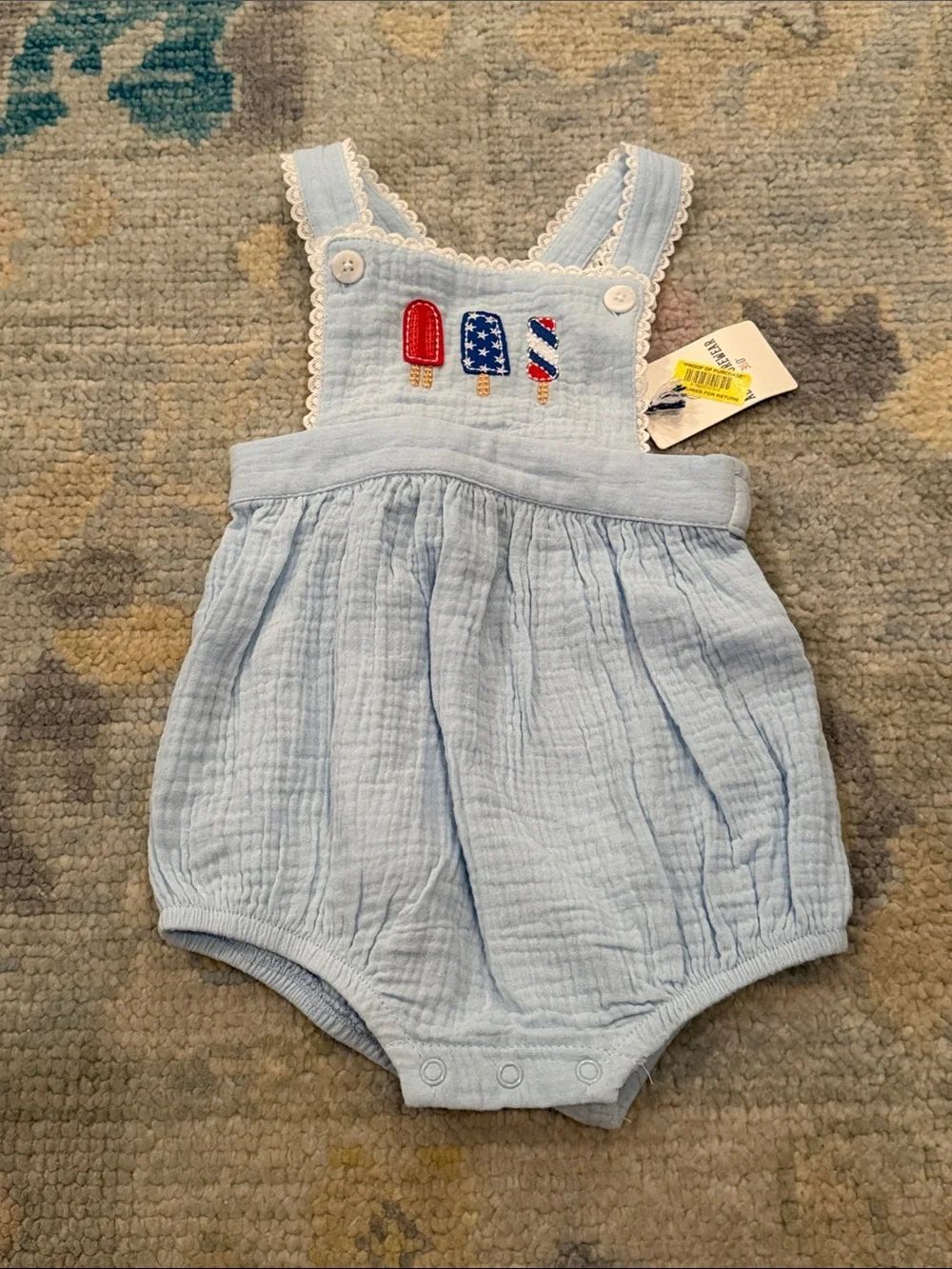 Light Blue Baby Bubble Romper with Popsicle Appliqué